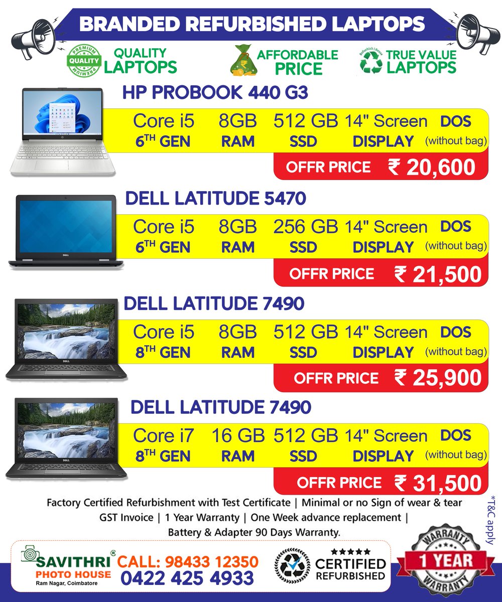 SavithriPhotoH's tweet image. Kind Attention: Express Laptop Sale &amp;amp; Refurbished Laptop sale in #coimbatore from #savithriphotohouse #camerastore #computerstore in Coimbatore