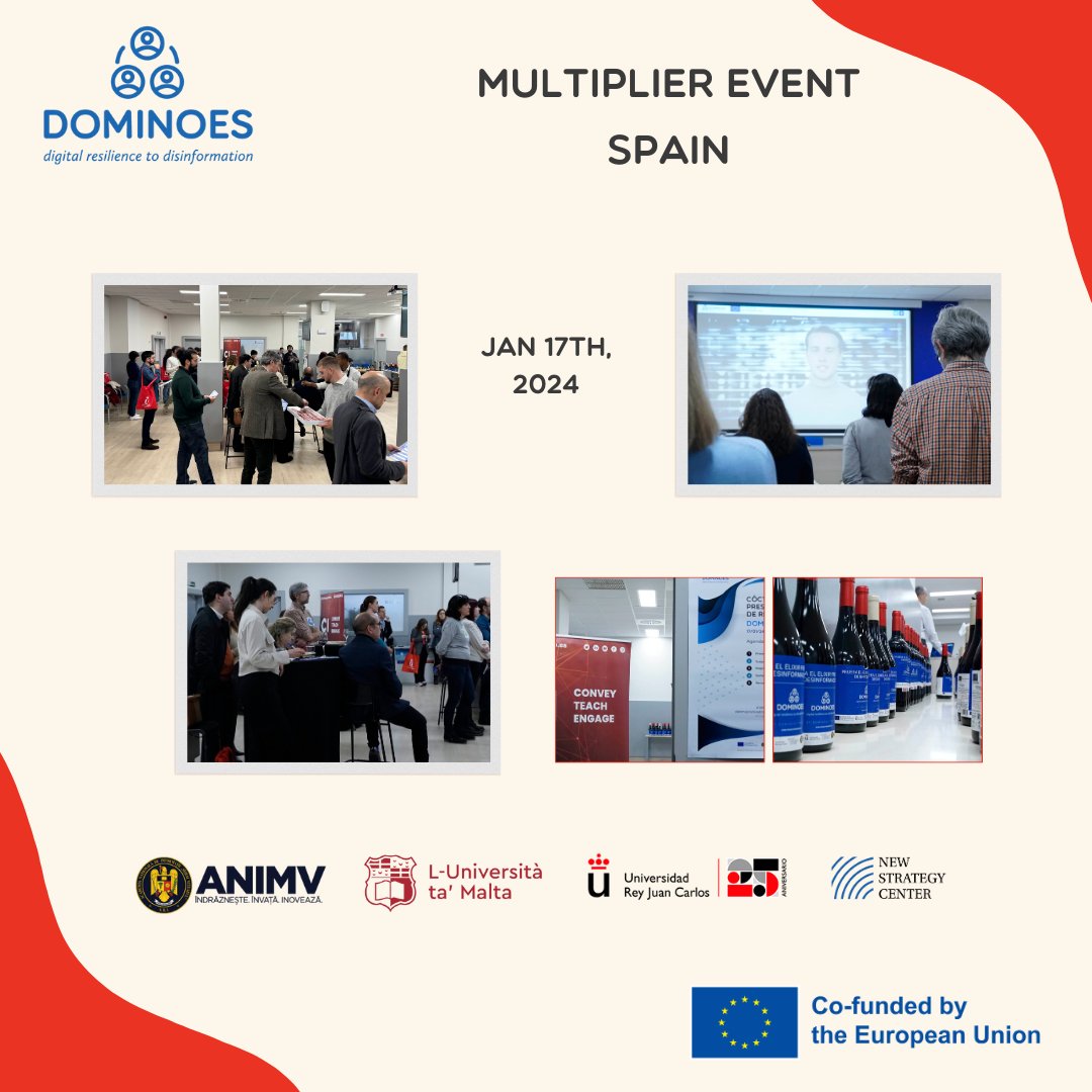 Project DOMINOES (@dominoesproject) on Twitter photo On 17th of January 2024, <a href="/ciberimaginario/">GrupoCiberimaginario</a> at #URJC organised the dissemination event for #DOMINOESproject. 40 people attended the event, learned about the project activities and results and engaged in an interactive exercise. More info: projectdominoes.eu/multiplier-eve… On 17th of January 2024, <a href="/ciberimaginario/">GrupoCiberimaginario</a> at #URJC organised the dissemination event for #DOMINOESproject. 40 people attended the event, learned about the project activities and results and engaged in an interactive exercise. More info: projectdominoes.eu/multiplier-eve…