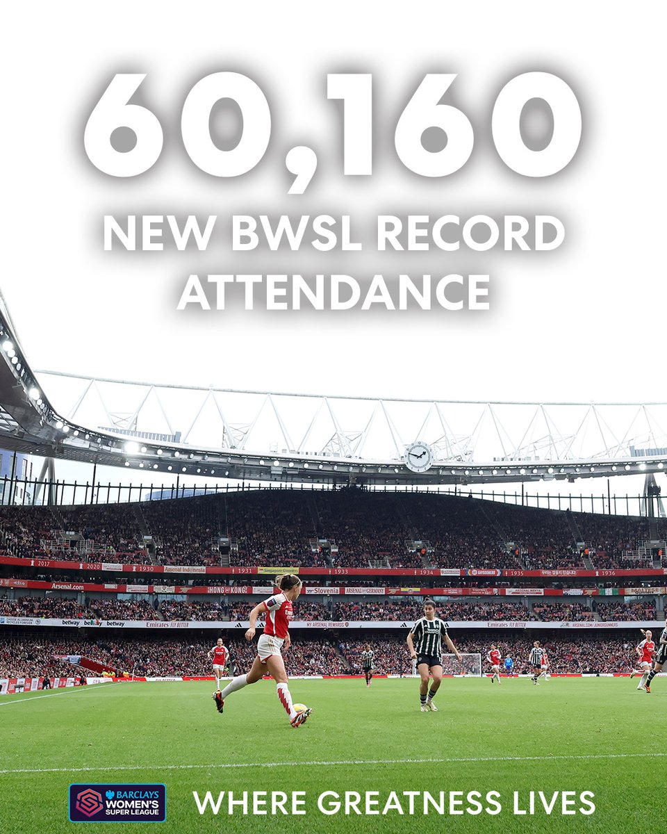 60,160 fans at the Emirates! A new #BarclaysWSL record! 🤩 #WhereGreatnessLives