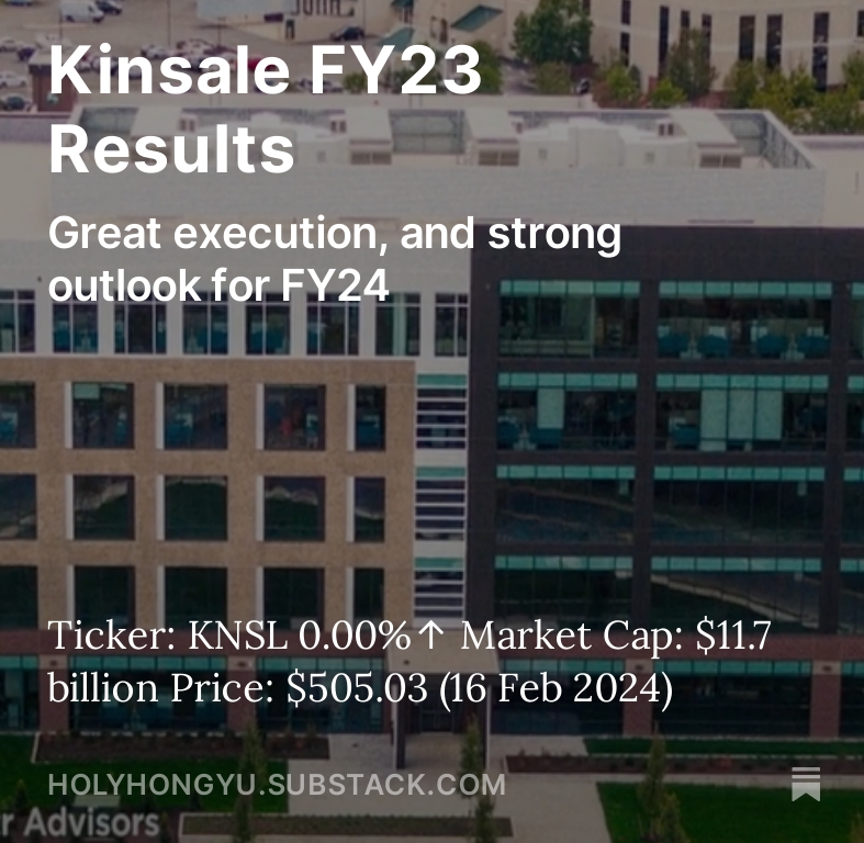 limhongyu's tweet photo. New post out to wrap up FY23 for $KNSL https://t.co/dvNB7FQoET