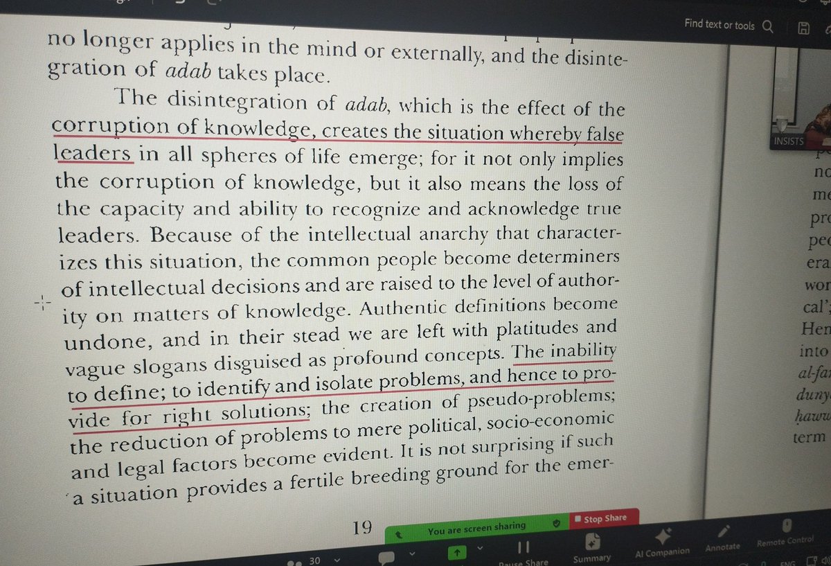 sadzalikecil's tweet photo. Malam ini dalam Daras Prolegomena, Prof. al-Attas kembali mengingatkan bahwa "corruption of knowledge" korupsi pada ilmu, mengantarkan kita pada situasi di mana muncul setelahnya pemimpin² palsu "false leaders". Dan saat ini, analisa al-Attas ini nyata terjadi. https://t.co/vIkfVkoncE
