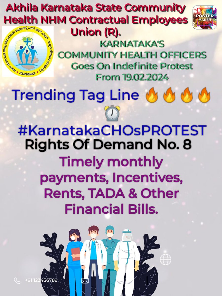 #KarnatakaCHOsPROTEST
                   Breaking News
Karnataka Community Health Officer's plan Indefinite Protest From 19/02/2024 to fulfill  CHOs Rightful Demands .
<a href="/PMOIndia/">PMO India</a> <a href="/mansukhmandviya/">Dr Mansukh Mandaviya</a> <a href="/CMofKarnataka/">CM of Karnataka</a> <a href="/dineshgrao/">Dinesh Gundu Rao/ದಿನೇಶ್ ಗುಂಡೂರಾವ್</a> <a href="/DHFWKA/">Karnataka Health Department</a> <a href="/Comm_dhfwka/">Commissioner, Health, GoK</a> <a href="/DKShivakumar/">DK Shivakumar</a> <a href="/MoHFW_INDIA/">Ministry of Health</a>
<a href="/mdnhmkar/">MISSION DIRECTOR NHM</a>