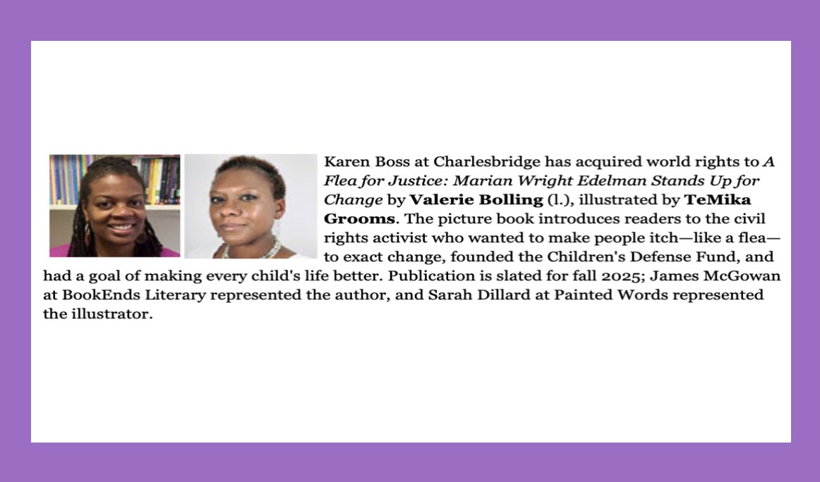 I'm so glad I can finally share publicly #AFleaforJustice, sold in Sept. 2022! I'm thrilled to work with <a href="/charlesbridge/">Charlesbridge</a> editor <a href="/kbworld33/">Karen Boss 🦩</a> and illustrator @TeMikaTheArtist! Thank you, as always, to @jmcgowanbks for continuing to believe in my stories. <a href="/KidlitInColor/">KidLit in Color</a> <a href="/Soaring20sPB/">Soaring20sPB</a>