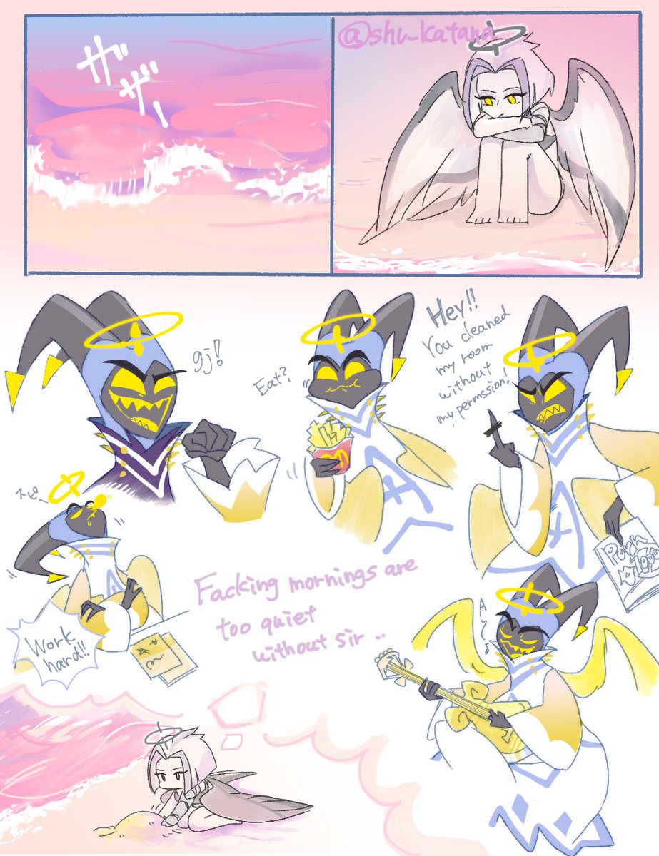 shu_katana's tweet photo. 8話後のビーチにて🎸🗡️
※義手リュート
#HazbinhotelLute #HazbinHotelAdam https://t.co/Jy3mUxYV3p