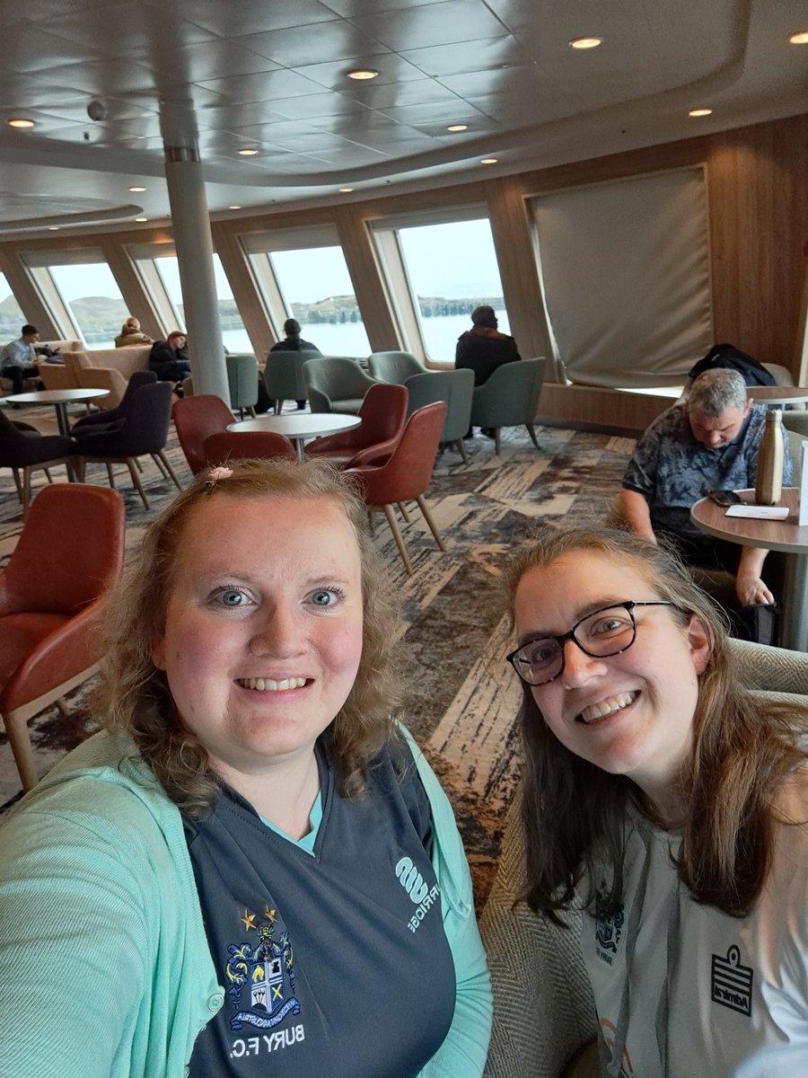Take 2!!! Flight went to the Isle of Man, circled the Isle of Man 5 times then came back to Manchester.....now on the ferry...you can't say we aren't determined haha 🤍💙 #buryfc
