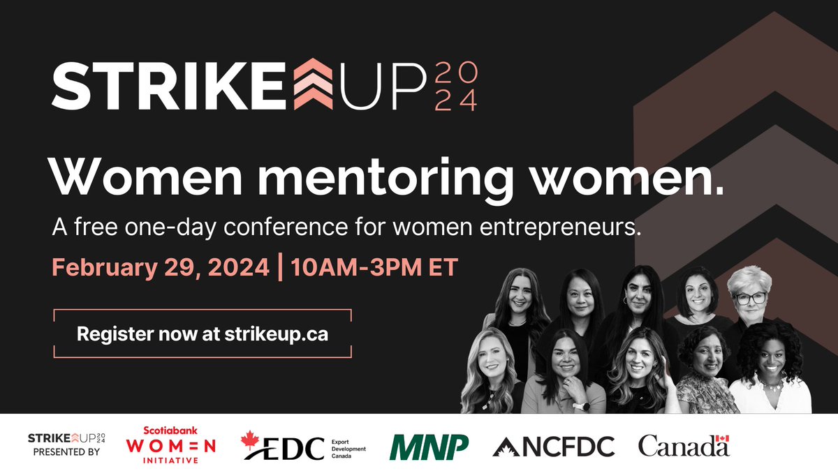 StrikeupCanada's tweet image. Ready to StrikeUP your mentorship? Join thousands of passionate #womenentrepreneurs at StrikeUP 2024 on Feb 29! Learn how Canada’s leading #womeninbusiness overcame challenges, forged new paths &amp;amp; made key business decisions to DRIVE CHANGE. Register now at strikeup.ca