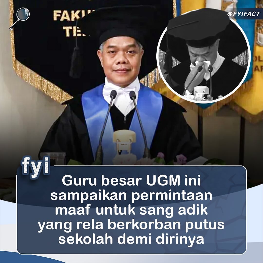 Suasana haru menyertai acara pengukuhan Prof. Sarjiya , S.T., M.T., Ph.D., IPU. sebagai Guru Besar Fakultas Teknik UGM (1/2).

Di tengah pembacaan pidato, suara Sarjiya bergetar. Sesekali ia menyeka air matanya yang tumpah.

Sarjiya tak sanggup menahan tangis ketika nama-nama