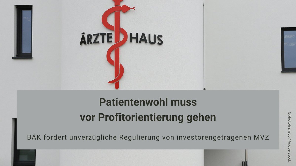 #BÄK-Präsident Reinhardt appelliert erneut an den Gesetzgeber, Patientinnen und Patienten vor Fehlentwicklungen durch den Einfluss fachfremder Finanzinvestoren zu schützen und endlich entsprechende gesetzliche Regulierungen auf den Weg zu bringen. bundesaerztekammer.de/presse/aktuell…