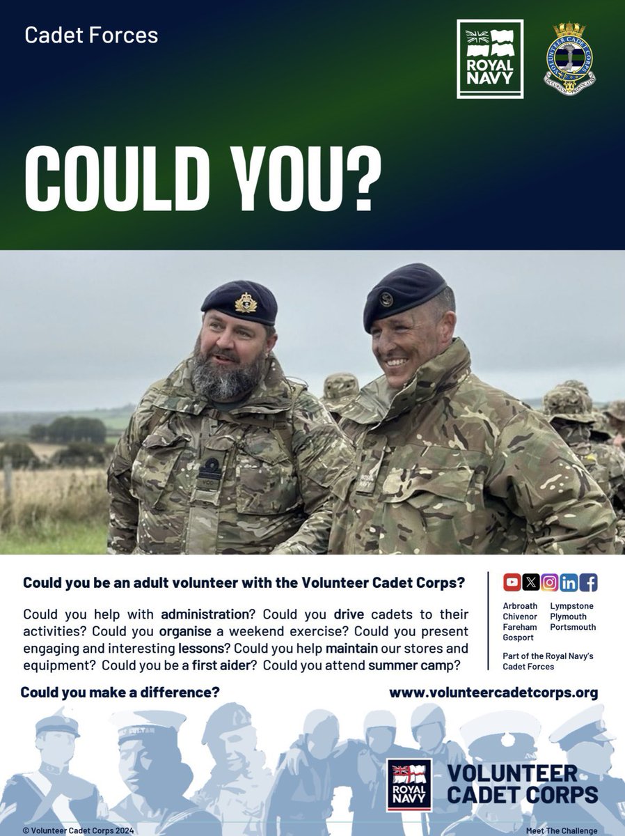 HMS Sultan RNVCC (@sultanrnvcc) on Twitter photo COULD YOU?
 
We are actively looking to recruit Volunteers to join our ranks!
We are looking for -
•Admin staff
•Uniformed instructors 
•Service helpers 
Why not try something new this year and volunteer with us!
Contact us for more information and join our team TODAY! COULD YOU?
 
We are actively looking to recruit Volunteers to join our ranks!
We are looking for -
•Admin staff
•Uniformed instructors 
•Service helpers 
Why not try something new this year and volunteer with us!
Contact us for more information and join our team TODAY!