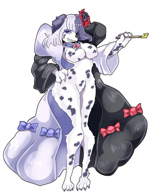 #魔物娘図鑑二次   #魔物娘図鑑 #monstergirl 
「服飾者」のクーシー。
子沢山なクーシーの家族のもとで育った元孤児の人間が家族と同じ犬種のクーシーとなった姿。その「白地の斑模様」に魅せられ、その良さを世界に広めようという執念からデザイナーになり大成している。 