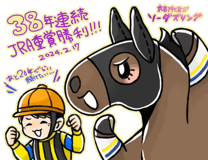 豊さん&ソーダズリングちゃん、京都牝馬S優勝おめでとう!あと20年と言わず、30年でも40年でも勝ち続ける豊さんが見たい…。 