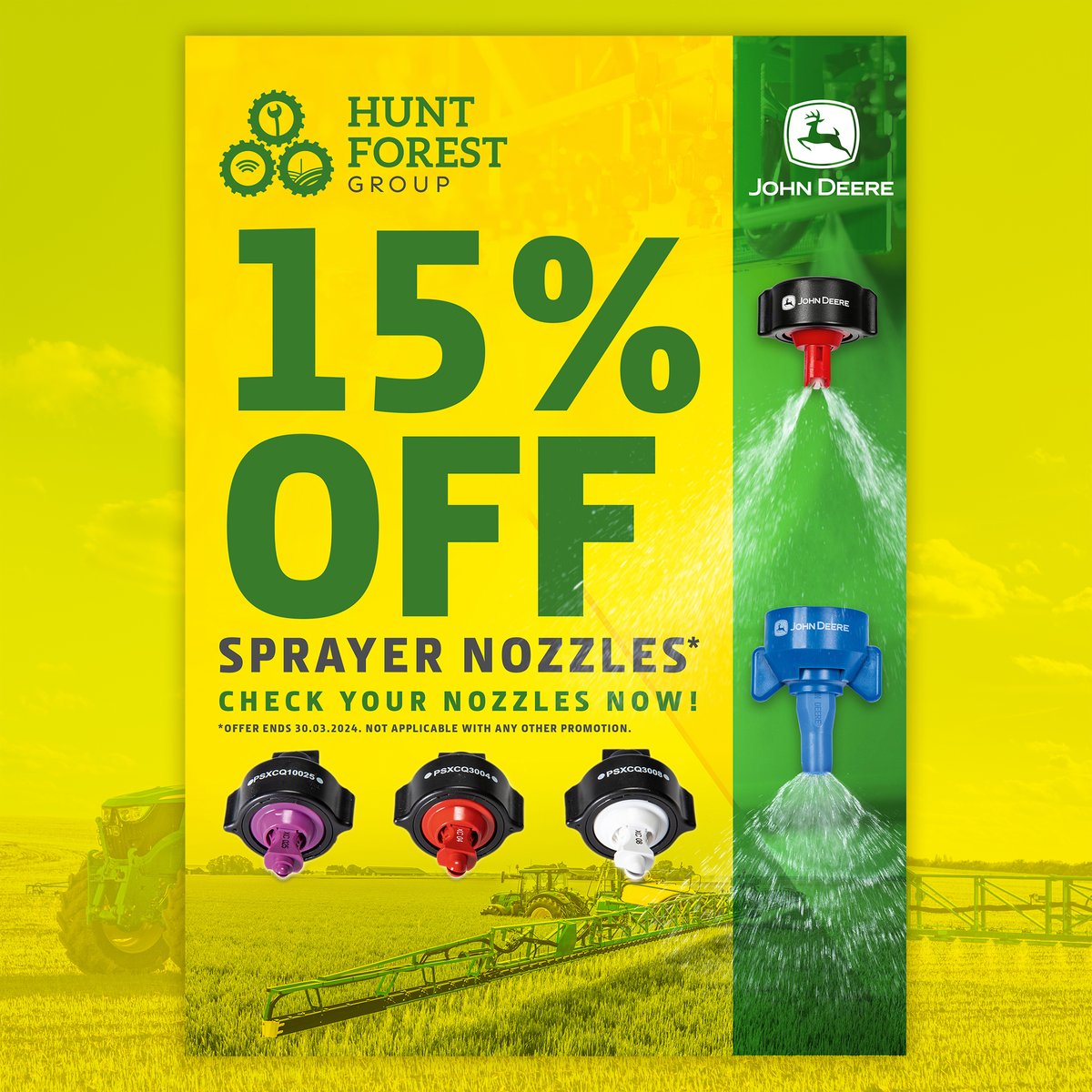 HuntForestGroup's tweet image. 𝟭𝟱% 𝗢𝗙𝗙 𝗝𝗢𝗛𝗡 𝗗𝗘𝗘𝗥𝗘 𝗦𝗣𝗥𝗔𝗬𝗘𝗥 𝗡𝗢𝗭𝗭𝗟𝗘𝗦🌾
Be sure to maintain your sprayer’s excellent performance by regularly replacing your spray nozzles. Call your local HFG Parts Team today for more information!
#sprayer #nozzles #johndeere #cropprotection #johndeere