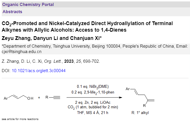 organic_portal's tweet photo. https://t.co/PPDFGEL1ii 
A CO2-promoted and Ni-catalyzed direct hydroallylation of terminal alkynes with allylic alcohols provides 1,4-dienes https://t.co/WoyxMfTfEV