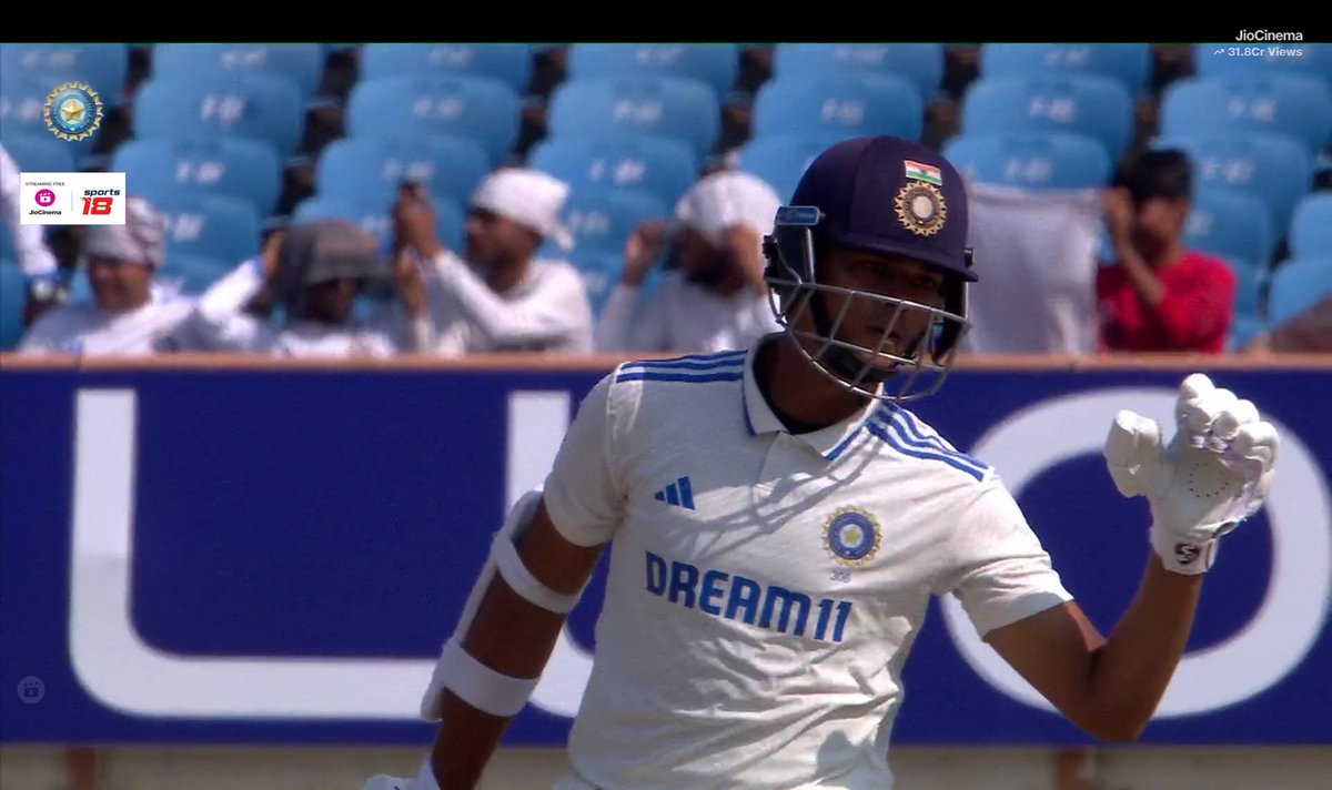 CricCrazyJohns's tweet photo. - Fifty in first Test. 
- Double Hundred in second Test. 
- Hundred in third Test. 

Yashasvi Jaiswal smashed his 3rd Test hundred in career, proper dominance through the innings by the youngster. 🇮🇳👌 https://t.co/JiajGvCayy