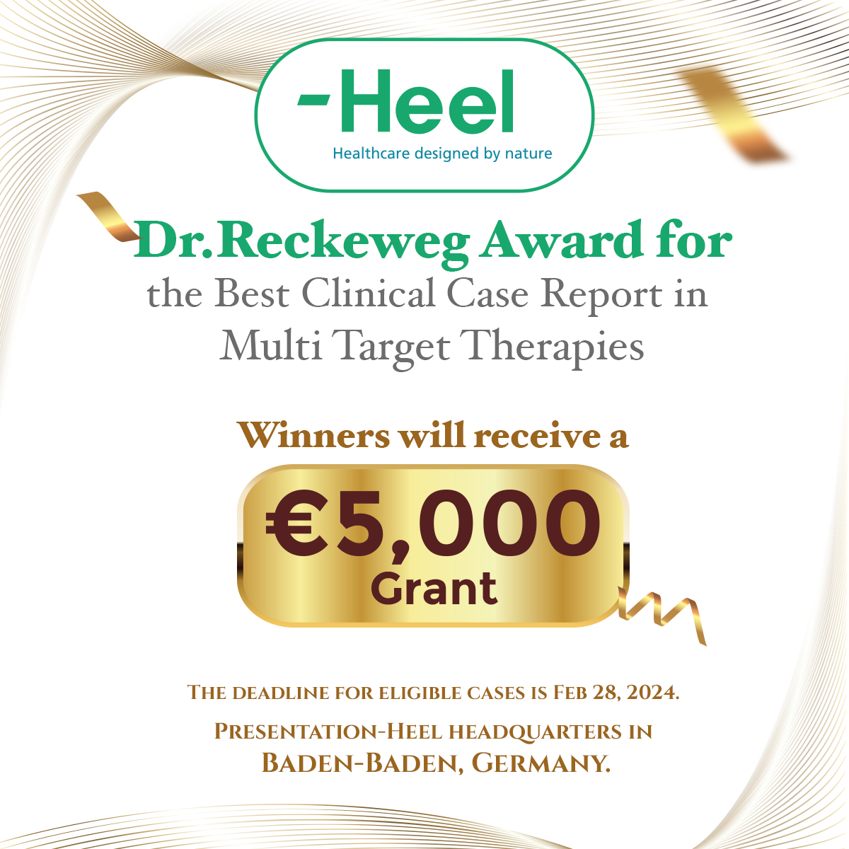 HomeoMe's tweet photo. 📢 Attention Healthcare Pros! Reckeweg Award open for Best Clinical Case Report in Multitarget Therapies.
📅 Deadline: Feb 28, 2024
🌟 Prize:
€5,000 grant
Present at Heel HQ, Baden-Baden, Germany.
Submit at https://t.co/klo9Ir2Kio
Don't miss out!
#ClinicalCaseReport #Heel https://t.co/9tcQkgfHHA