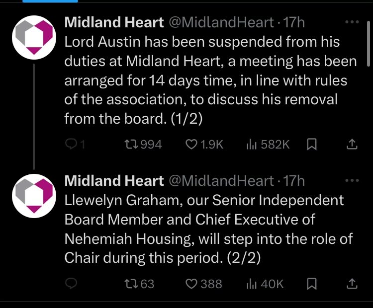 Any update, University of Warwick, on Ian Austin, given his role on one of your advisory boards? Midland Heart has suspended him and will be discussing his removal from their board.