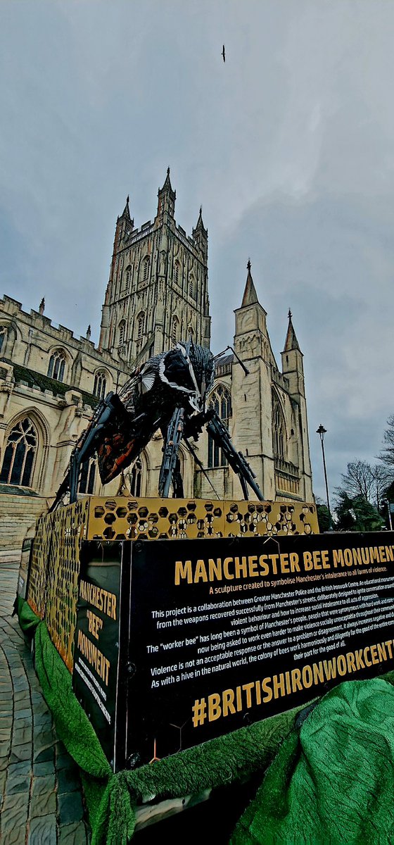 Manchester Bee outside <a href="/GlosCathedral/">Gloucester Cathedral</a> today! <a href="/GlosCathedral/">Gloucester Cathedral</a> <a href="/VisitGloucester/">Visit Gloucester</a> <a href="/GloucesterBID/">GloucesterBID</a> <a href="/BritishIronwork/">The British Ironwork Centre</a>