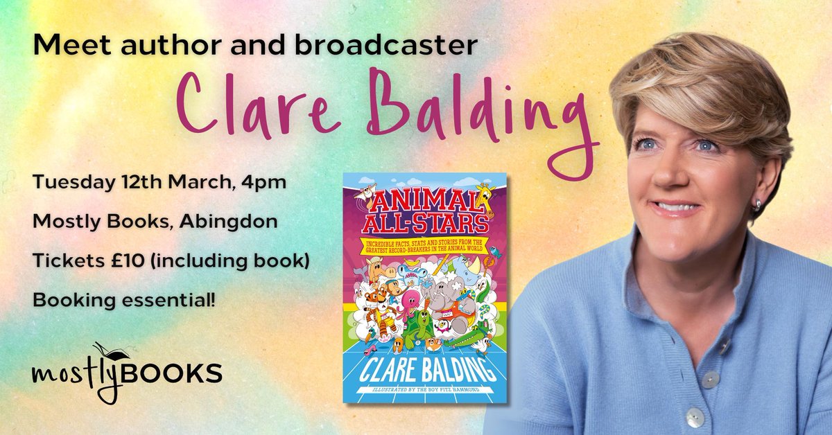 Don't miss out on the chance to meet @clarebalding! She'll be signing copies of her new book, Animal All-Stars, which contains incredible facts, stats and stories from the greatest record-breakers in the animal world! 🎟️ £10 with book (RRP £10.99) buff.ly/3wpk5bO