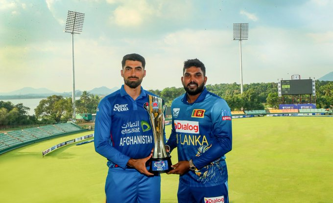 TVTIME999's tweet photo. The stage is set for an epic T20I battle as Captains unveil the trophy at the RDICS in Dambulla! #SLvAFG 
For watching all #cricket series live, Whatsapp us on +44 7435 272970.
#SLvAFG #HBLPSL9 #KhulKeKhel #INDvENG #NZvSA #BPL2024 #PSL2024 https://t.co/mXvjdCZVzC