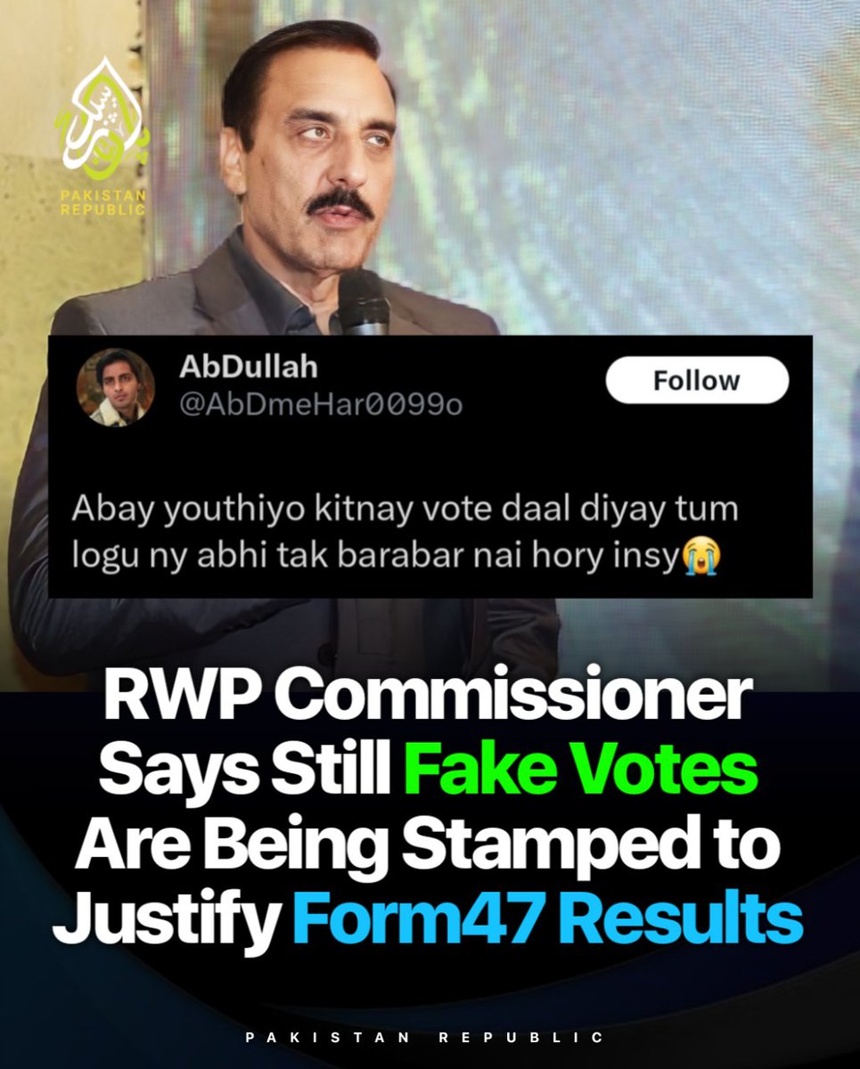 republicdotpk's tweet photo. Rawalpindi Commissioner Nasir Ali Chatta has revealed that fake votes are still being stamped to manipulate the election results

#pakistanrepublic #ImranKhan
#پرامن_ملک_گیر_احتجاج https://t.co/jdyHfmGBpX