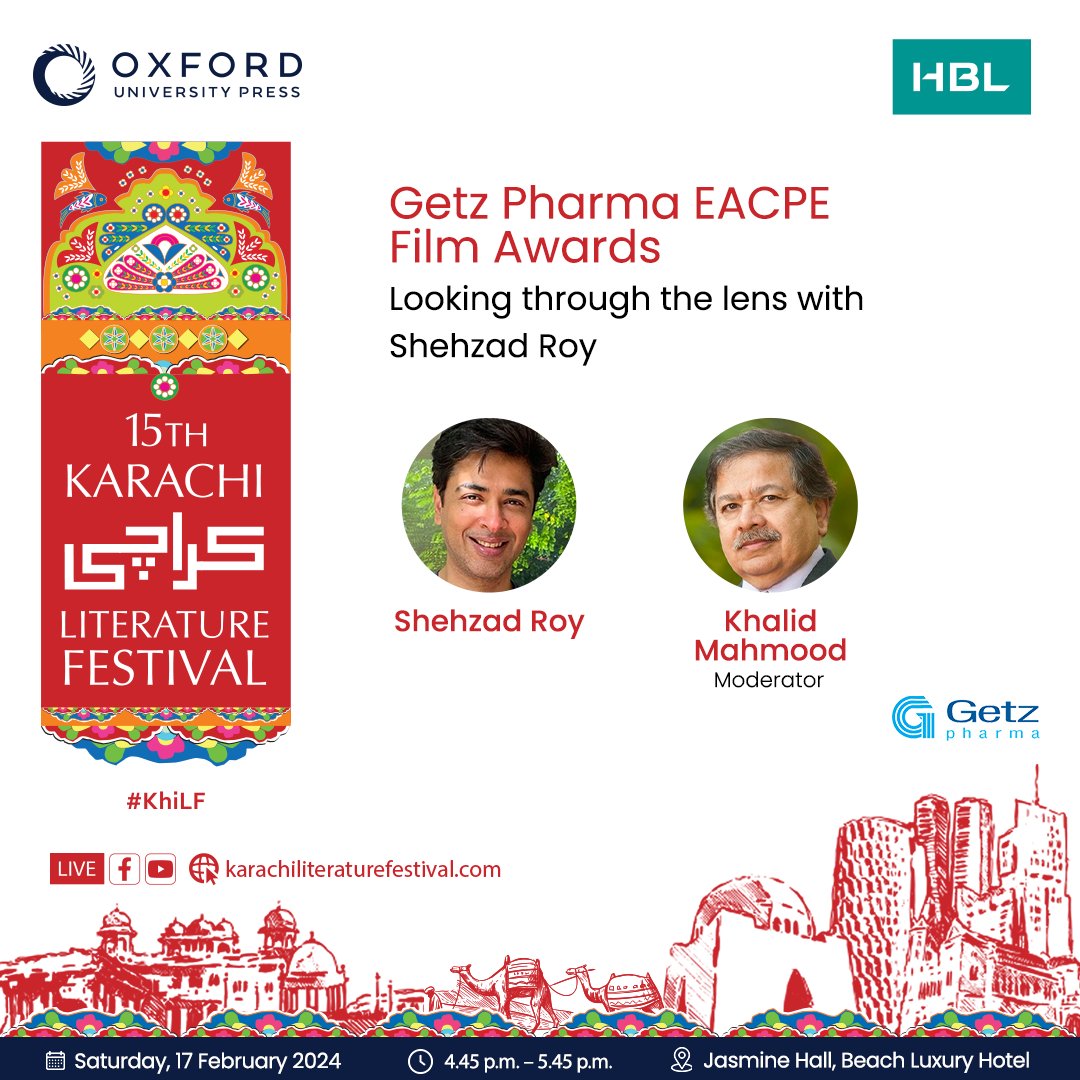 Embark on a cinematic journey with Shehzad Roy and Khalid Mahmood at the Karachi Literature Festival! 🗓️ Saturday, 17th February 2024 🕔 4:45 pm - 5:45 pm 📍Beach Luxury Hotel, Karachi #KhiLF #KLF #HBL #HabibBankLimited #HBLatKLF #KLF2024 #KarachiLiteratureFestival