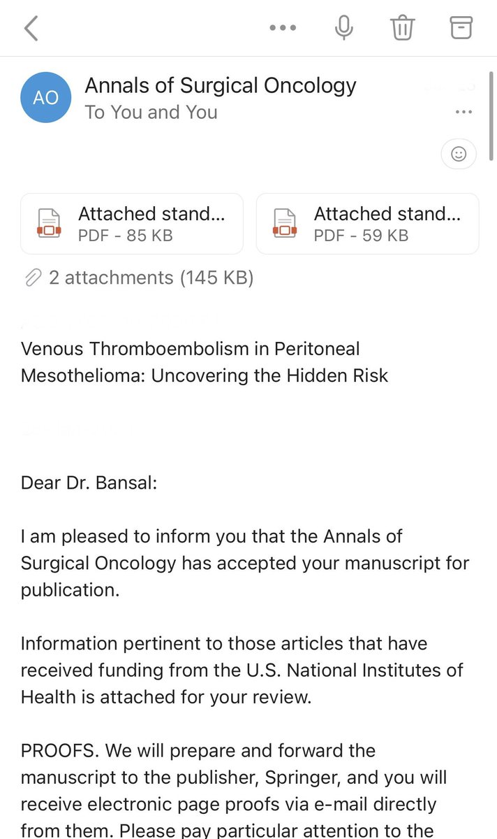 Having presented about VTE in peritoneal mesothelioma at @SocSurgOnc #ACT2023, we’re very pleased to see our article accepted for publication in @AnnSurgOncol. Full manuscript to follow! Headed now to San Juan for #ACT2024 ✈️☀️ @kturaga @a_dhiman91 @PeritonealCaDoc