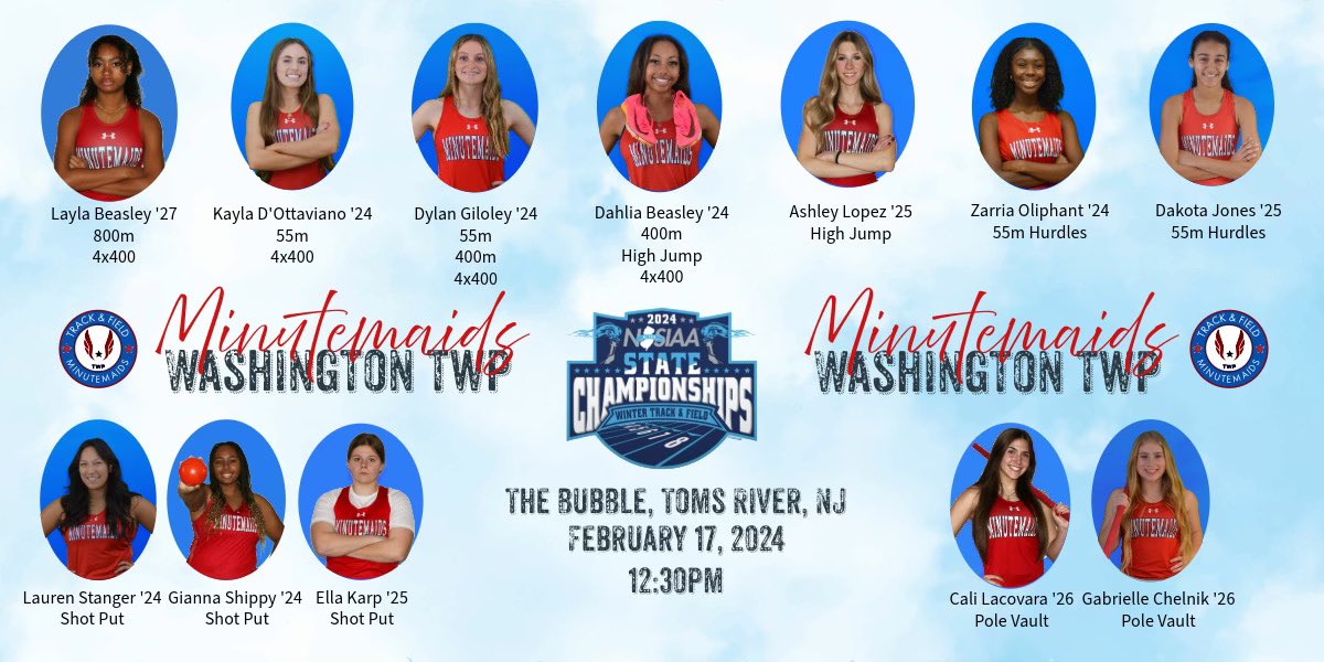 TWPGirlsTandF's tweet image. It’s MEET DAY! 
The ladies take on all of NJ Group 4 today! Competition begins at 12:30pm. 
#MaidForThis #TwpPride