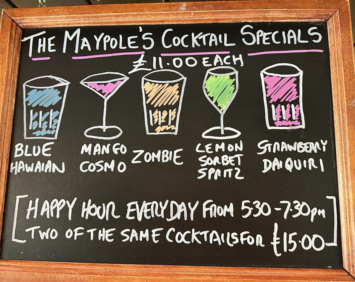 Join us for our daily happy hour from 5:30 to 7:30 pm! Indulge in two matching cocktails for just £15.