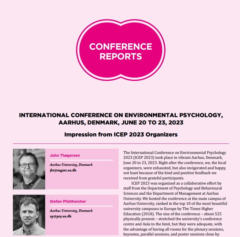 IapsAssociation's tweet image. The International Conference on Environmental Psychology 2023 (@icep2023) took place in #Aarhus, Denmark, from 20 to 23 June 2023.

Reminisce or read about what you missed in this conference report in the latest #IAPSBulletin (page 24) 👇
iaps-association.org/wp-content/upl…