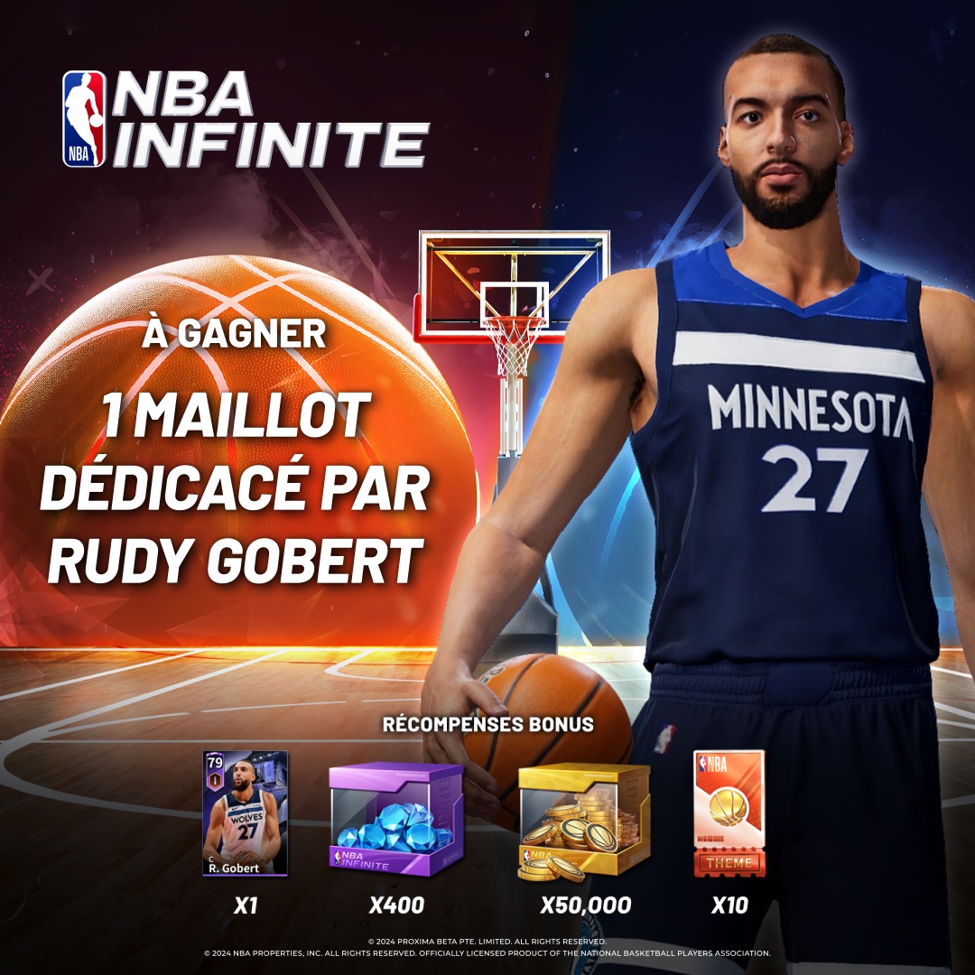 NBAInfinite_FR's tweet image. [🏀𝗖𝗢𝗡𝗖𝗢𝗨𝗥𝗦🎁]

Tente de remporter ton 𝗺𝗮𝗶𝗹𝗹𝗼𝘁 𝗠𝗶𝗻𝗻𝗲𝘀𝗼𝘁𝗮 𝗧𝗶𝗺𝗯𝗲𝗿𝘄𝗼𝗹𝘃𝗲𝘀 𝗱𝗲́𝗱𝗶𝗰𝗮𝗰𝗲́ par @rudygobert27 !

✅ 𝗥𝗧 + 𝗙𝗢𝗟𝗟𝗢𝗪 pour participer 

Bonus : 1 pack de codes NBA Infinite 🎉