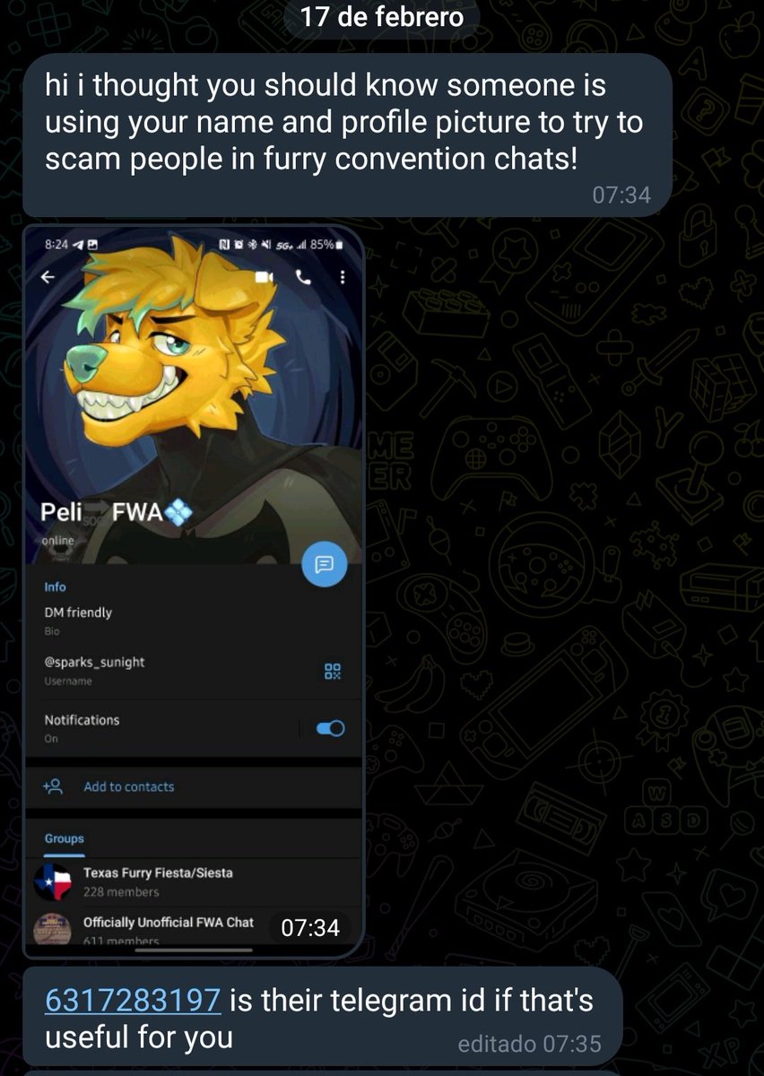 ⚠️ BEWARE ⚠️
This individual is using my identity to scam people in furry conventions chats. If you know people in those chats, please spread this to block this guy