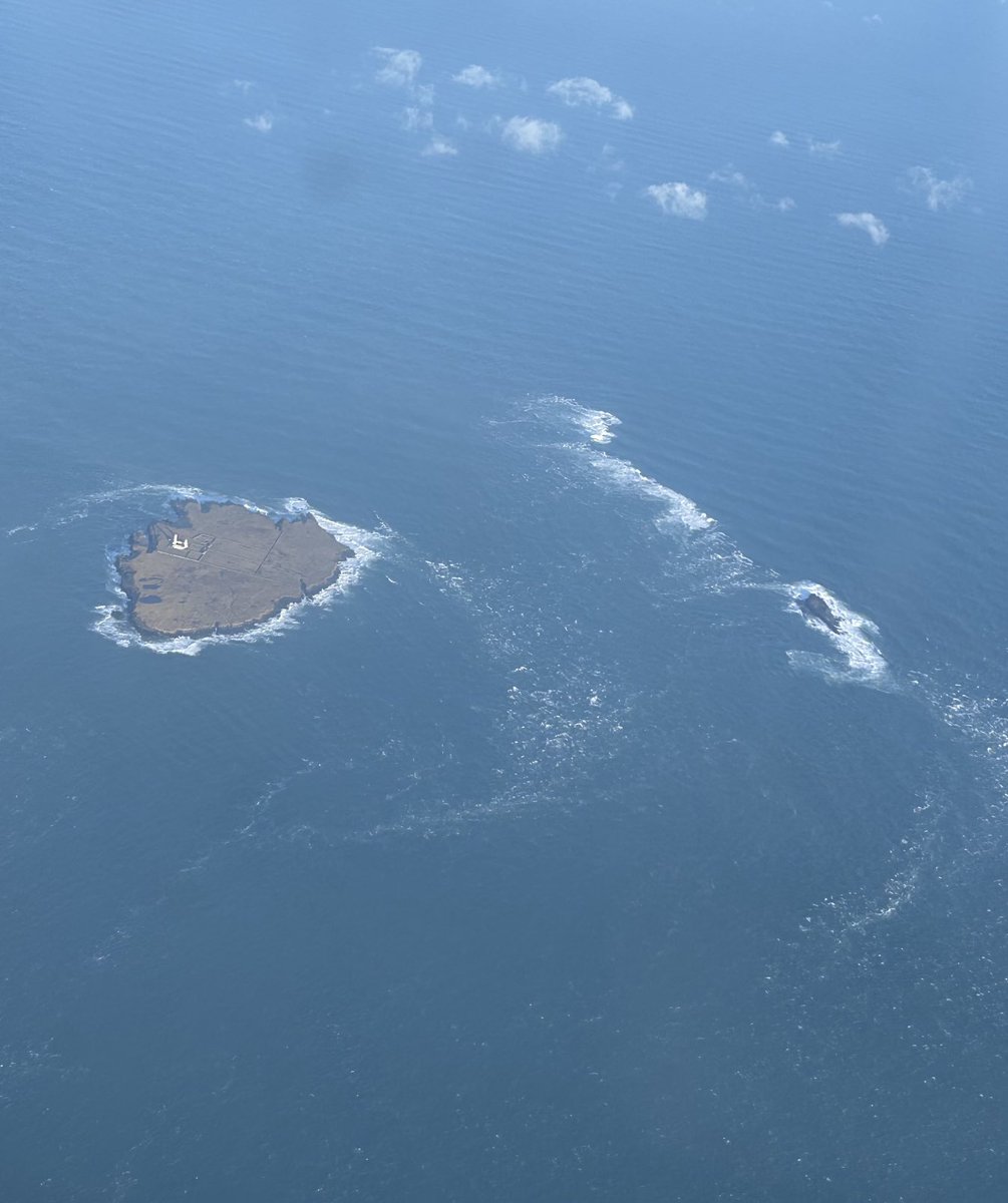 Aerial view of the Pentland Skerries, the notorious rocky outcrops at the eastern end of the Pentland Firth, where the Atlantic meets the North Sea. #Orkney