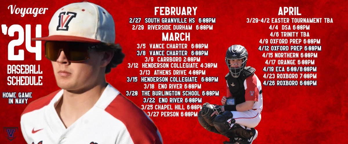 2024 season is almost here.  Here’s a look at the schedule!  Stay tuned for changes. #VoyagerBase #NoEqual