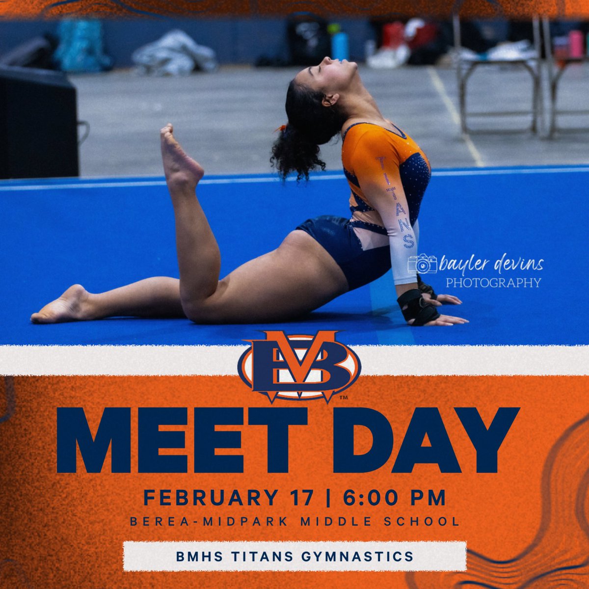 GymnasticsBMHS's tweet photo. Here we go! Districts meet day! 
📍Berea-Midpark Middle School
⏰6:00 PM
💲$8 adults, $5 students (cash only)
🤸🏻‍♂️ Top 3 teams move on to states! 

Let’s go, Titans! You got this! 🧡💙 https://t.co/swCSbaw3pB
