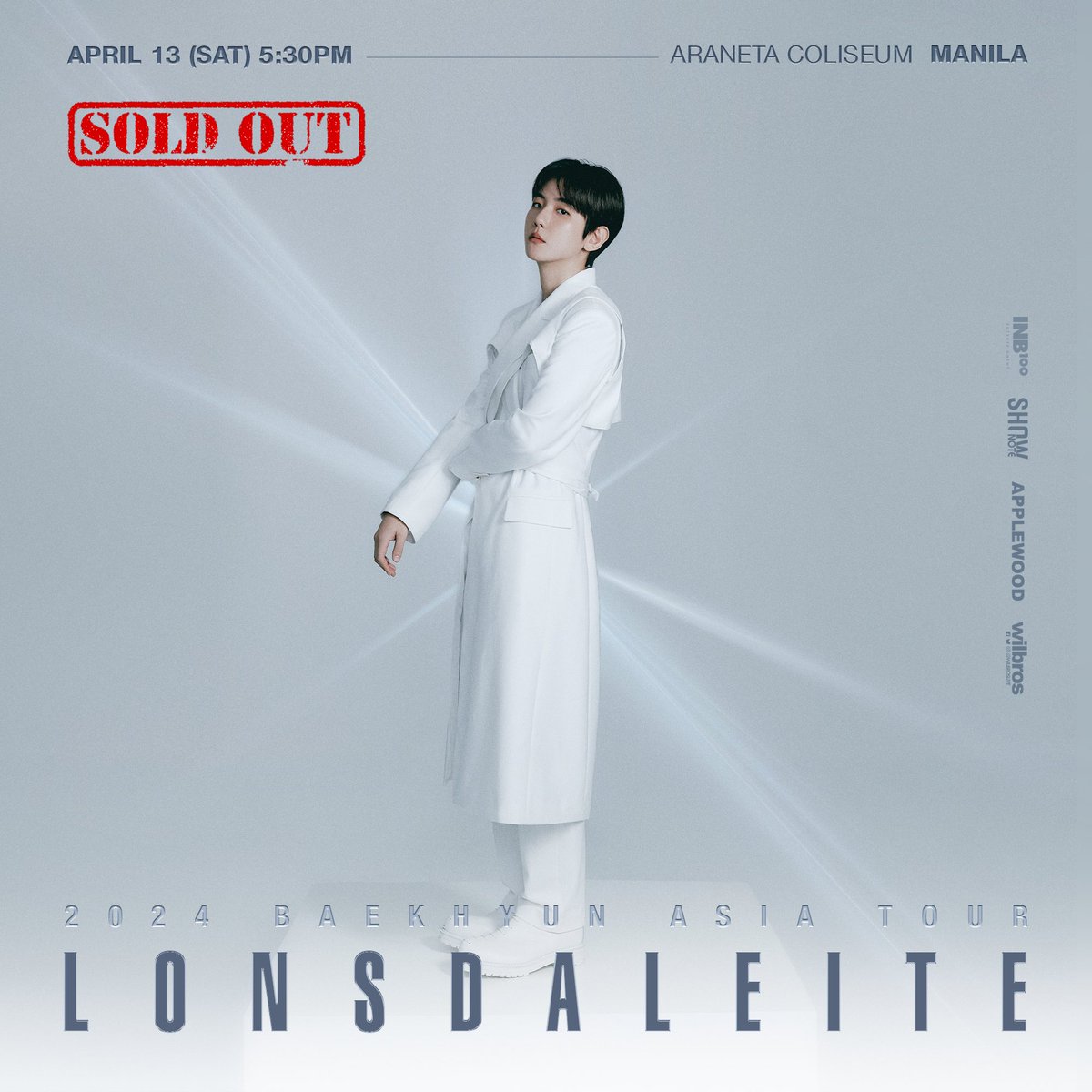 WilbrosLive's tweet photo. 𝐒𝐎𝐋𝐃 𝐎𝐔𝐓! 🎫
2024 BAEKHYUN ASIA TOUR [Lonsdaleite] IN MANILA tickets are now SOLD OUT
𝐓𝐡𝐚𝐧𝐤 𝐘𝐨𝐮, 𝐄𝐗𝐎-𝐋𝐬! ♡♡

2024 BAEKHYUN ASIA TOUR
[Lonsdaleite] IN MANILA
📅 April 13 SAT 5:30PM PHT
📍 Araneta Coliseum 

#백현 #BAEKHYUN 
#2024BAEKHYUNAsiaTour #Lonsdaleite
#APPLEWOOD #WilbrosLive