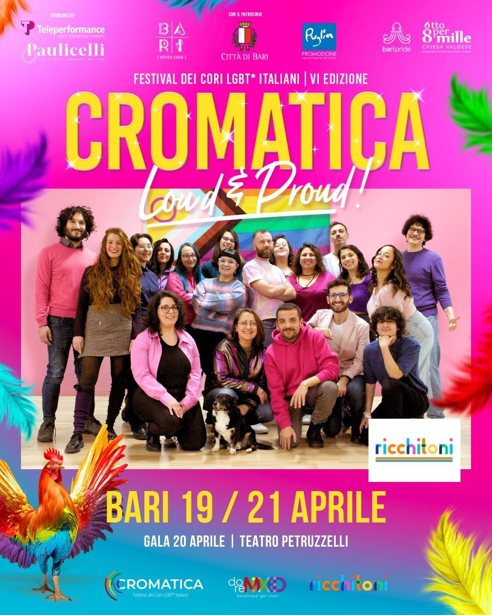 𝗥𝗶𝗰𝗰𝗵𝗶𝗧𝗼𝗻𝗶 sarà presente alla sesta edizione di Cromatica Festival! 
#𝗔𝗯𝗼𝘂𝘁𝗧𝗵𝗲𝗖𝗵𝗼𝗶𝗿
🔴 Città: Bari
🟠 Fondazione: 2018
🟡 Tipo: Coro misto a cappella SATB
🟢 Componenti: 20
🔵 Direttorə: Marinella Dipalma