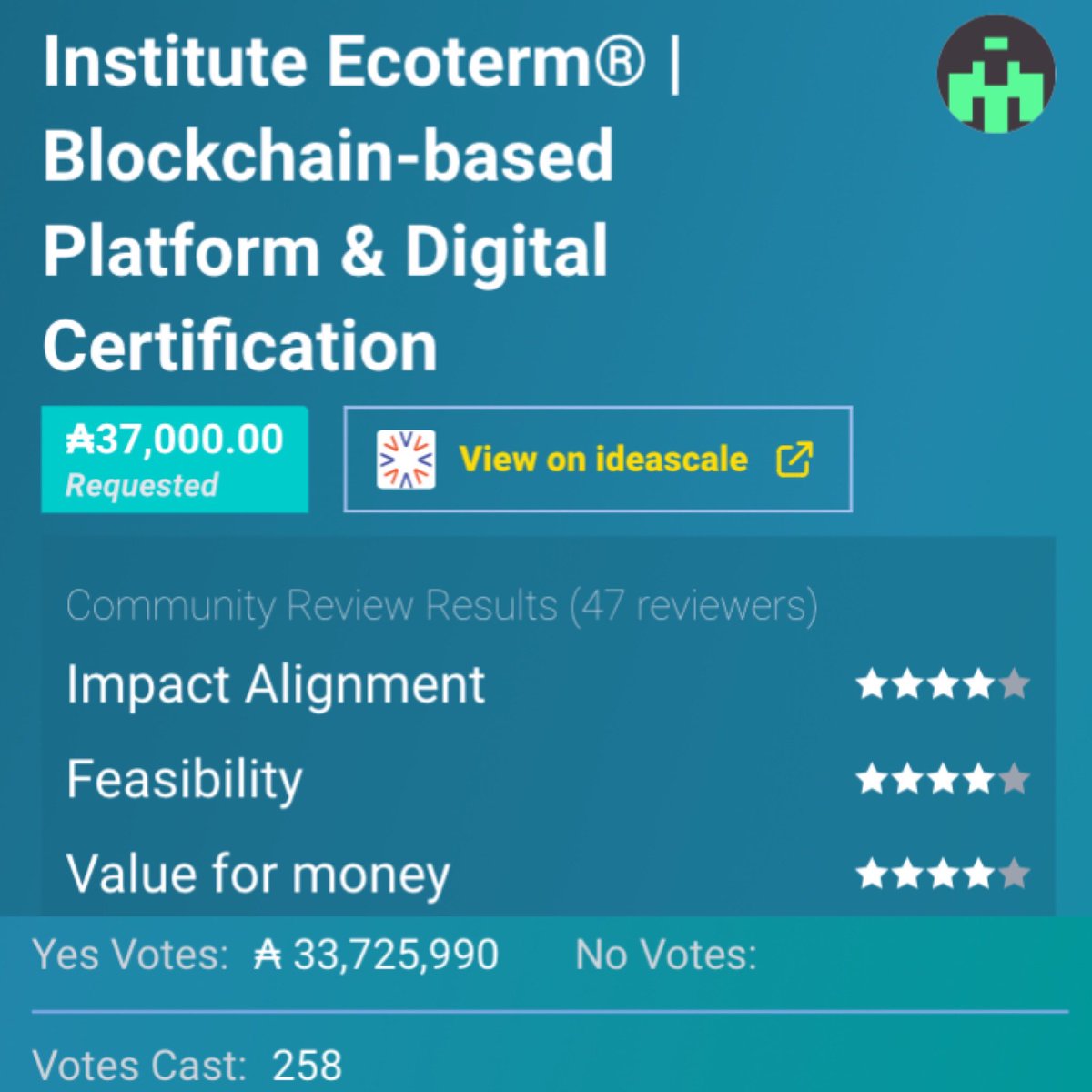 Earth_Natives's tweet image. Thanks to the #CardanoCommunity for voting for us in #ProjectCatalyst Fund 11. With over 33 million votes, we came close to approval this time. Although we didn't make it, the 4-star reviews and feedback we received will help us improve for the next round. Special shoutout to…