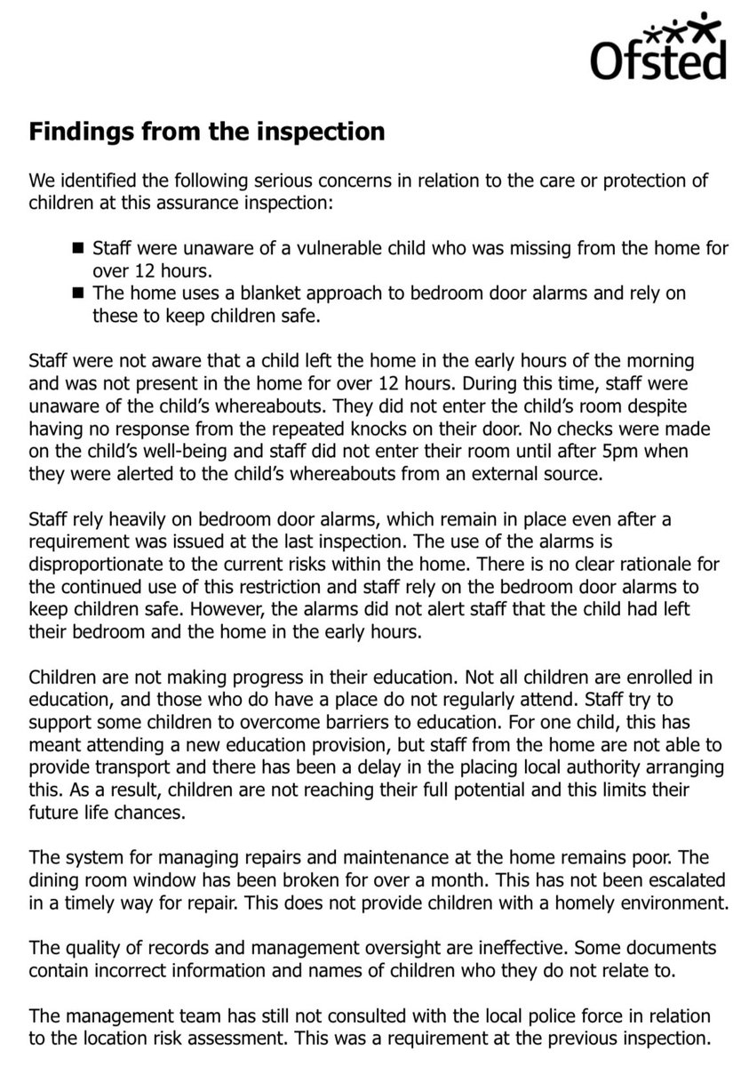 State of this children’s home in Bradford run by the multi million pound company Cambian, from where a vulnerable child was missing for 12 hours without staff noticing reports.ofsted.gov.uk/provider/2/SC4…