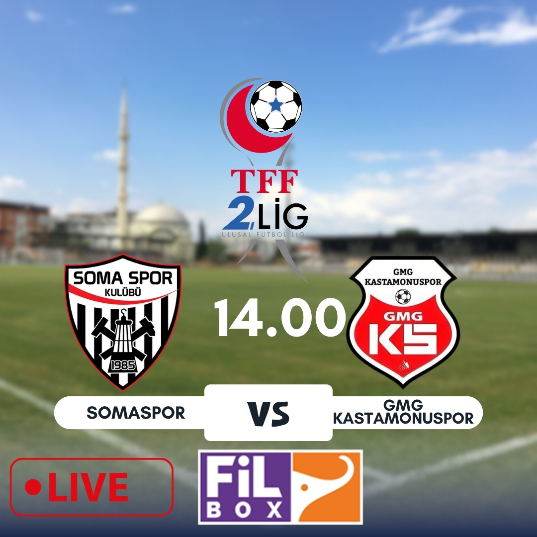 TFF 2.Lig Kırmızı Grup 26.Hafta mücadelesinde Play-Off iddiasını sürdüren Somaspor evinde, şampiyonluk hesapları yapan GMG Kastamonuspor'u ağırlıyor. Filbox ekranlarından canlı yayınlanacak maçın anlatımında mikrofonda olacağım