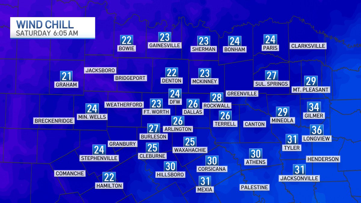 We're waking up wind chill values in the 20s! Bundle up warm before heading out the door! #DFWwx <a href="/NBCDFW/">NBC DFW</a> 🥶