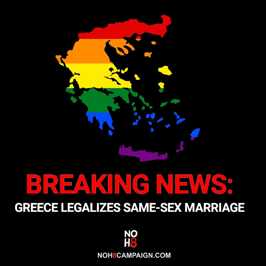 NOH8Campaign's tweet image. BREAKING: #Greece legalizes same-sex marriage #NOH8