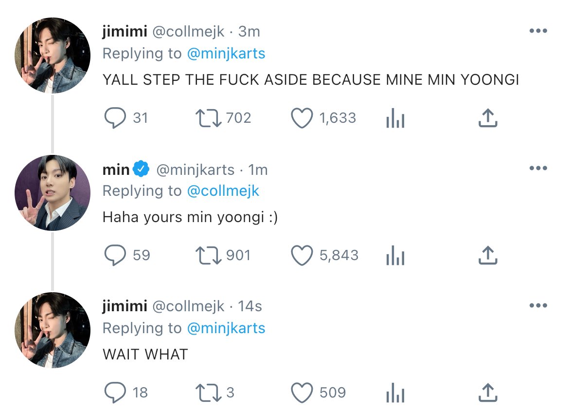 mijisworldtwt's tweet photo. #yoonminau #yoonmin

Valentine's day is nearing and Yoongi doesn't know any other way to confess to a photocard collector, except giving them a rare photocard that he puts up for a free claim with a mini trivia that only Jimin knows the answer to. https://t.co/H3C1uvK8xv