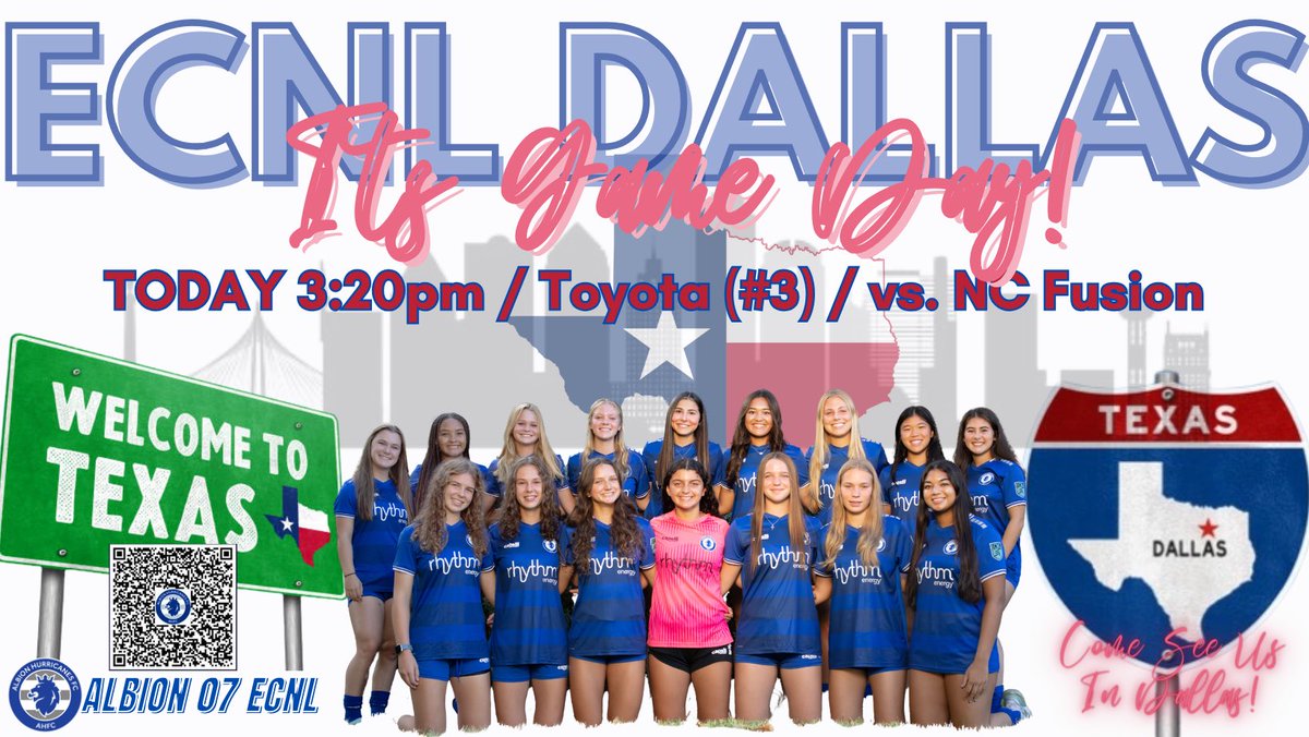 It’s Showcase Game Day! Game 1 @ECNLgirls Dallas TX! See y’all on our sidelines in Big D!🤠 🗓️2/17- 3:20pm (#3) 🗓️2/18- 3:20pm (#14) 🗓️2/19- 1:30pm (#10) 📍All games @ Toyota Y’all come get another look at these 07s! @ImYouthSoccer @PrepSoccer #ECNLTX