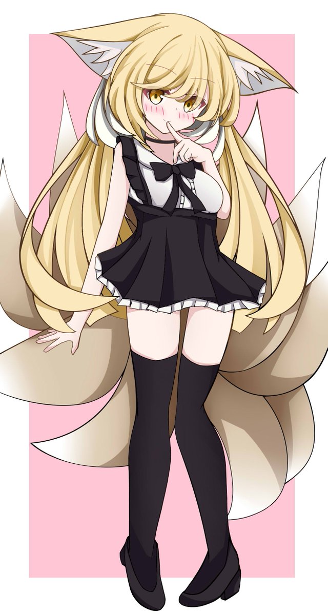 1girl solo animal ears tail thighhighs fox ears fox tail  illustration images