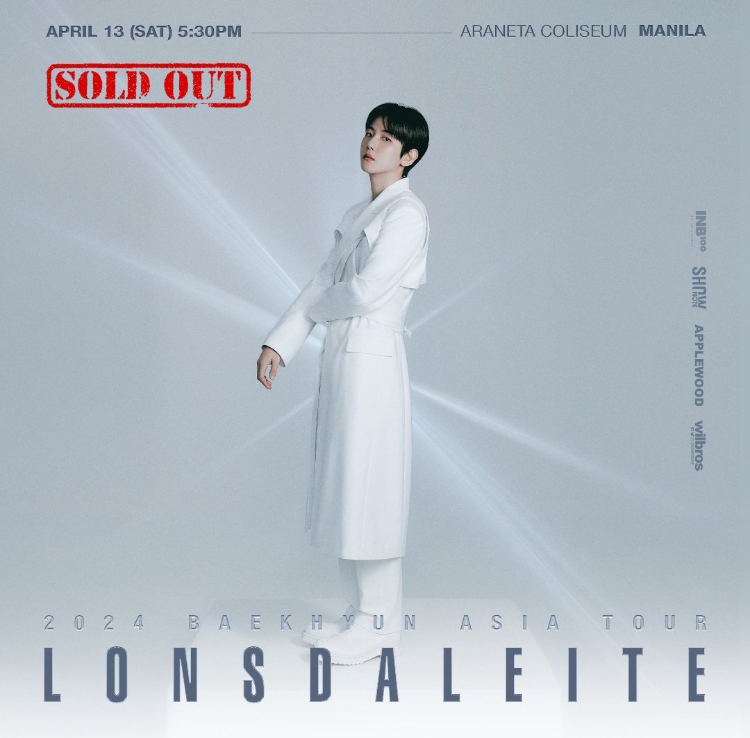WE DID IT EXO-L!!!

As of 8:00 PM PHST, <a href="/WilbrosLive/">Wilbros Live</a>
announced that - THE 2024 BAEKHYUN ASIA TOUR #LONSDALEITEinMNL is now OFFICIALLY SOLD OUT 🔥

You did amazing today PHIXO👏🥰
See you at <a href="/TheBigDome/">SmartAranetaColiseum</a> <a href="/B_hundred_Hyun/">Baekhyun_EXO</a> ❤️

#백현 #BAEKHYUN 
#2024BAEKHYUNAsiaTour