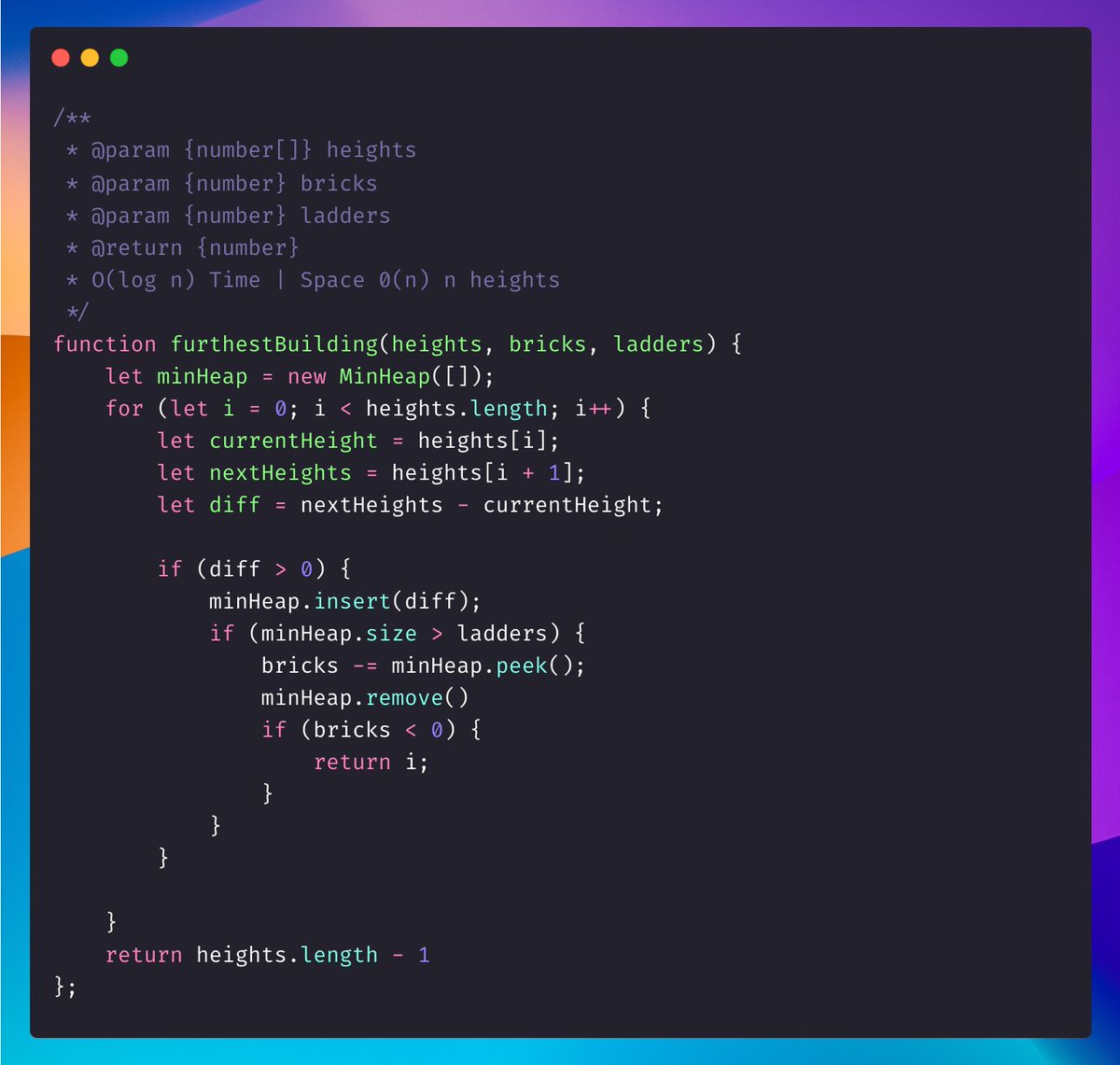mesunilbagde's tweet image. Daily Coding Problem

1642. Furthest Building You Can Reach

#coding #alwaysbecoding #learnbydoing #javascript #leetcodestreak