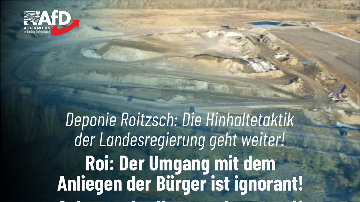AfDFraktionLSA's tweet photo. Gefahrenquelle #Deponie #Roitzsch: #DanielRoi: „Die Fragen zur Tragfähigkeit des Kippenbodens und zur Standfestigkeit sind noch immer nicht geklärt. Zum Grundwasser gibt es keine Berechnungen für solche Wetterlagen, wie wir sie aktuell haben.“ #AfD #Ltlsa https://t.co/rqdNtE6z7u https://t.co/ukpnorcCCY