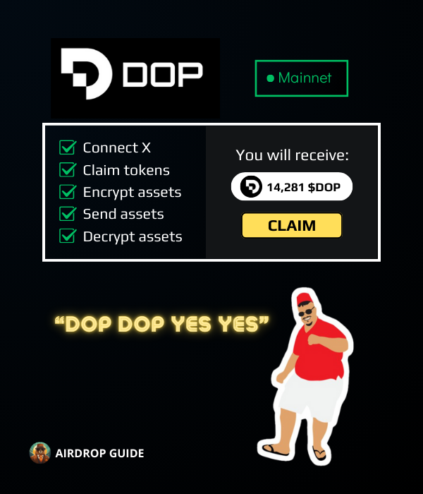Web3Marmot's tweet photo. $DOP: AIRDROP CONFIRMED FOR Q2!

Easiest way to be eligible 👇

Cost: $𝟎 | Time: 8 min | Profit: $𝟓,𝟎𝟎𝟎+ https://t.co/GWo9di9Xes