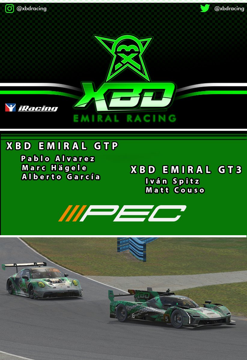 ⚔️We are starting a new season of the PEC!

We take to the track at Daytona with the GTP and GT3, at the controls of both vehicles we will have 

GTP
<a href="/HageleMarc/">MarcHagele</a> 
<a href="/alberto_g85/">Alberto García</a> 
<a href="/Pabloalvarezreq/">Pablo</a> 

GT3
<a href="/MattCouso94/">Matt “Raikkonen” Couso</a> 
<a href="/Ispitz92/">ispitzᅠᅠᅠᅠᅠᅠᅠᅠᅠᅠᅠᅠᅠᅠᅠᅠᅠᅠᅠᅠᅠᅠᅠᅠᅠᅠᅠᅠᅠᅠᅠᅠᅠᅠ</a> 

📹👇
twitch.tv/mattcouso94
twitch.tv/marchagele