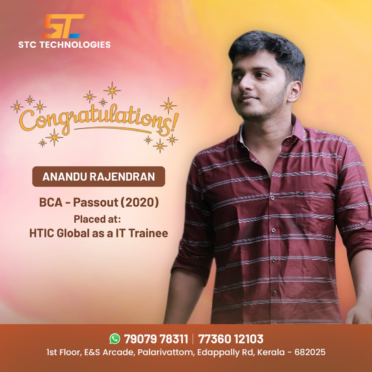 TechnologiesStc's tweet image. Congratulations to Anandu Rajendran, shining bright as an IT Trainee at HTIC Global! 🌟 

Contact us for a free consultation today
📞 79079 78311, 77360 12103
softwaretechnologyconsultants.com

#ProudMoment #Congratulations #congratulations #juniortester #softwaretester
